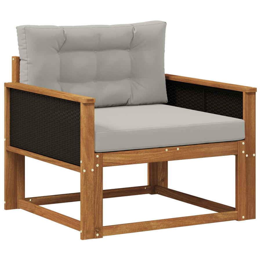 Buiten Midden Sofa Massief Acaciahout Naturel Zwart riet