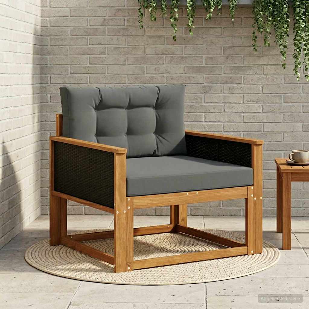 Buiten Midden Sofa Massief Acaciahout Naturel Zwart riet