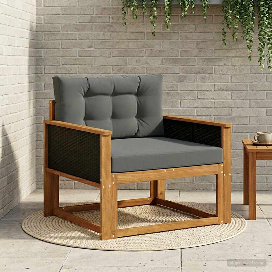 Buiten Midden Sofa Massief Acaciahout Naturel Zwart riet