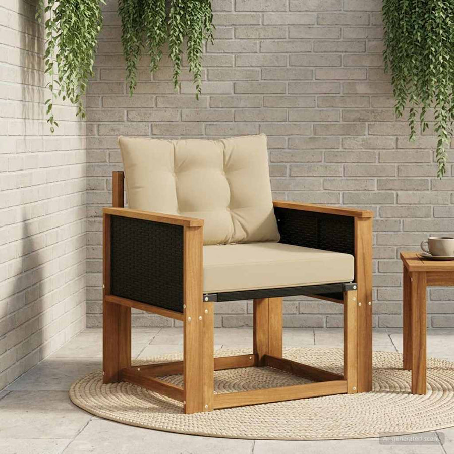Buiten Midden Sofa Massief Acaciahout Naturel Zwart riet