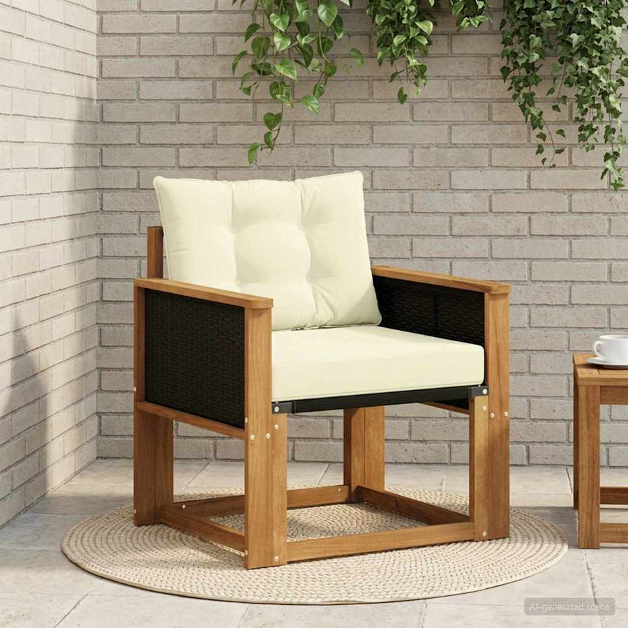 Buiten Midden Sofa Massief Acaciahout Naturel Zwart riet