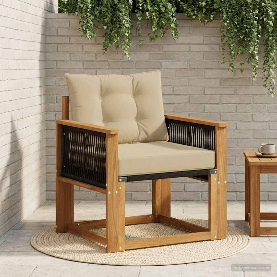 Buiten Midden Sofa Massief Acaciahout Naturel Zwart touw