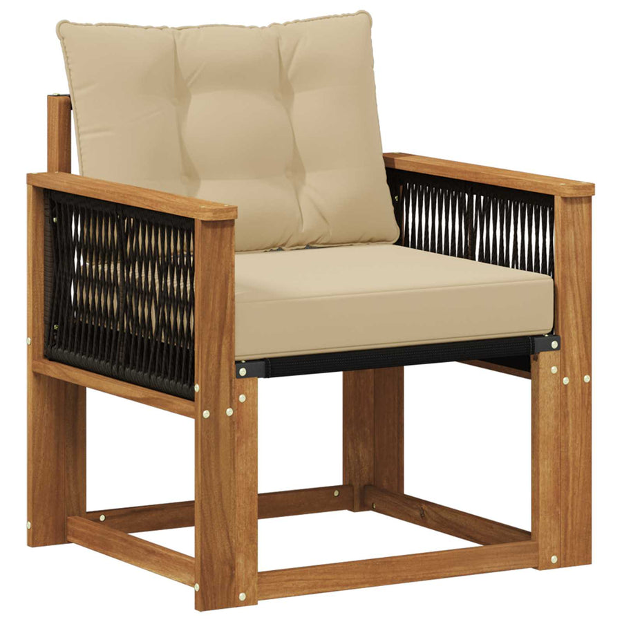 Buiten Midden Sofa Massief Acaciahout Naturel Zwart touw