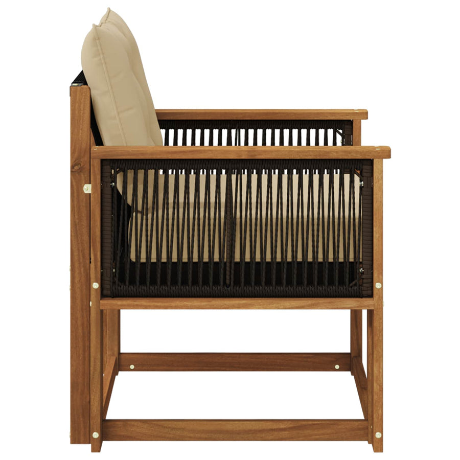 Buiten Midden Sofa Massief Acaciahout Naturel Zwart touw