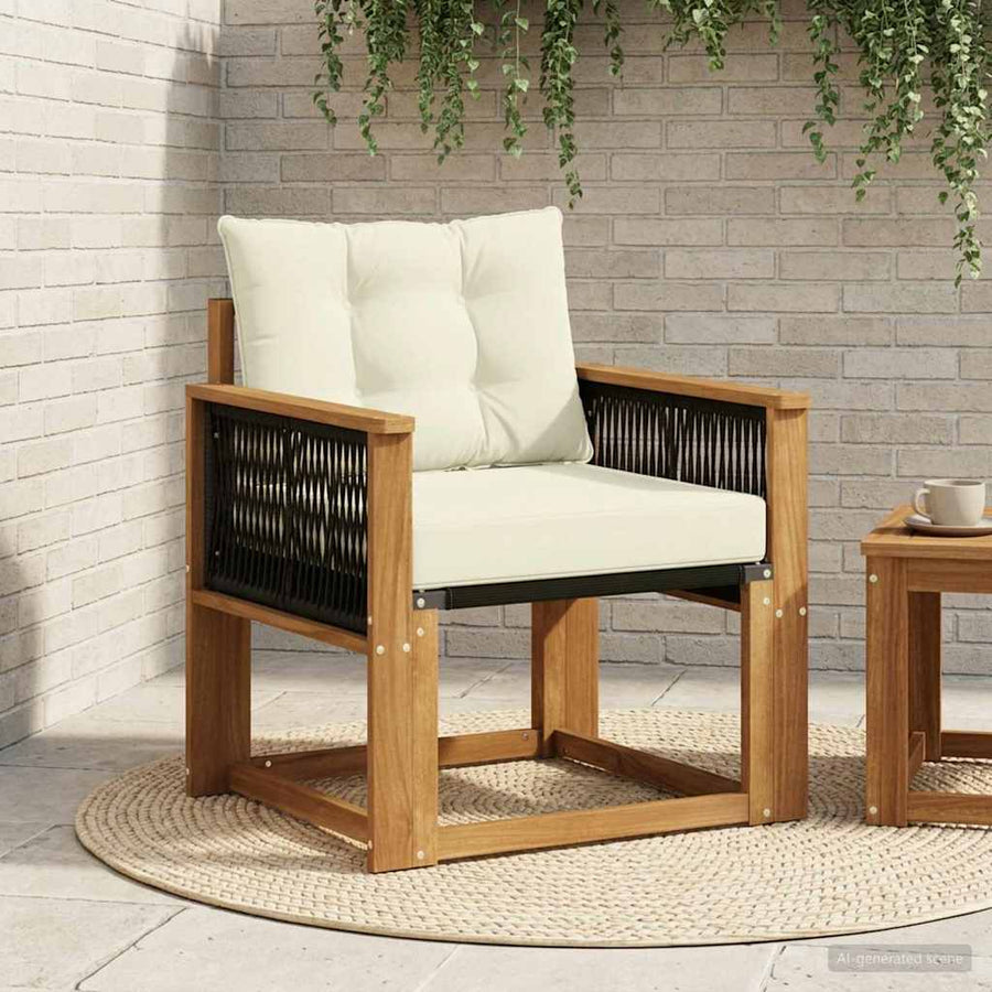 Buiten Midden Sofa Massief Acaciahout Naturel Zwart touw