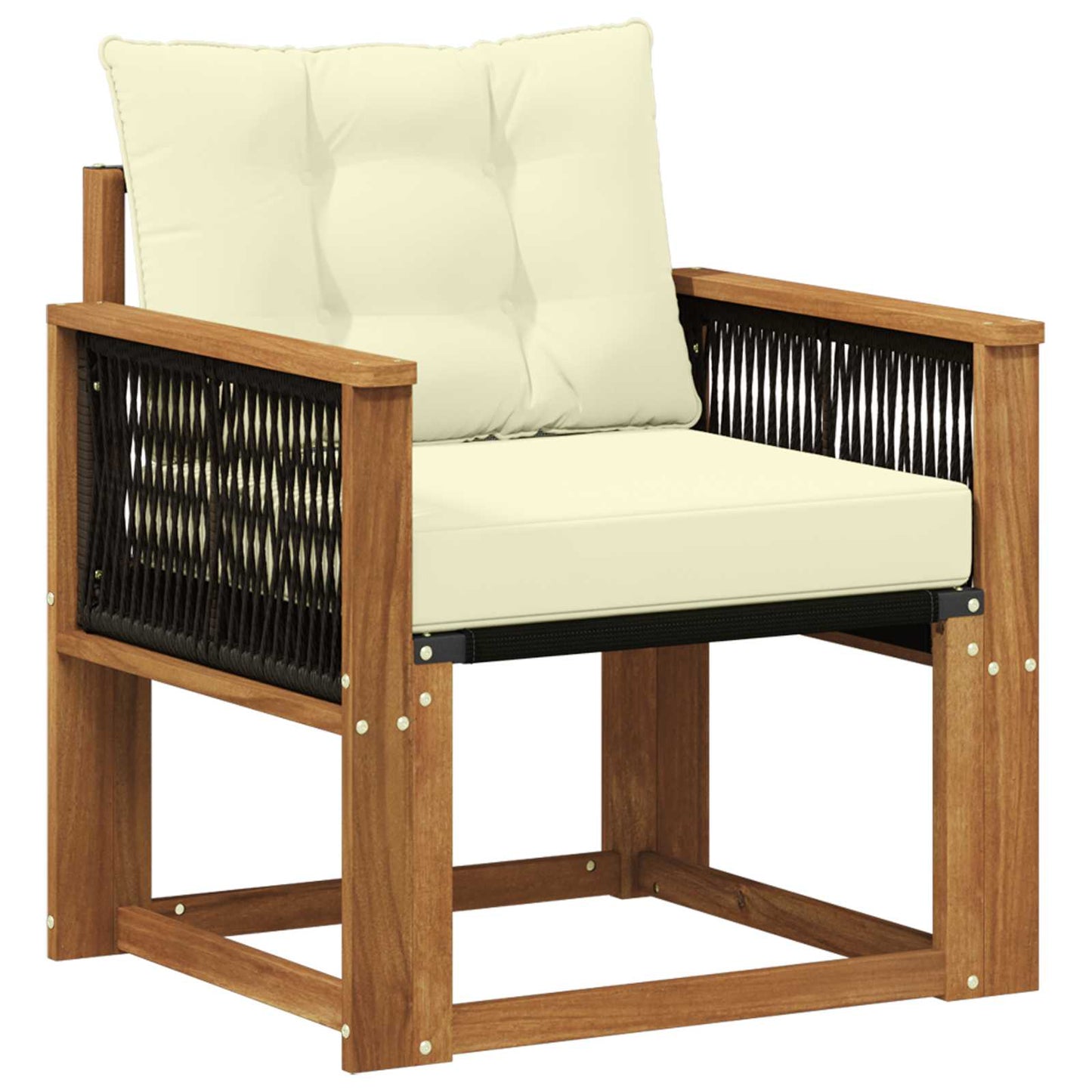 Buiten Midden Sofa Massief Acaciahout Naturel Zwart touw