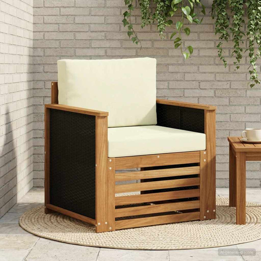 Buiten Midden Sofa Naturel Houten frame met zwart riet