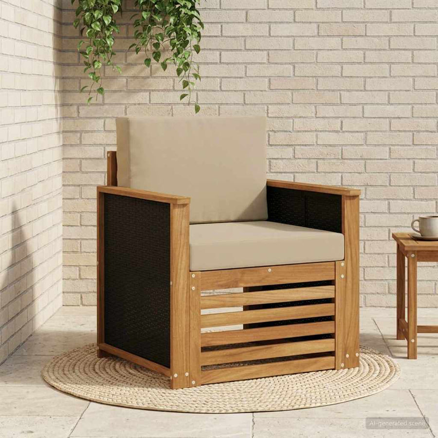 Buiten Midden Sofa Naturel Houten frame met zwart riet