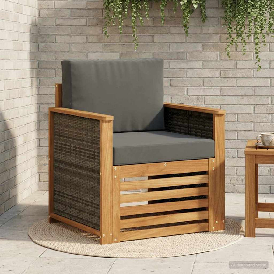 Buiten Midden Sofa Naturel Houten frame met grijs riet