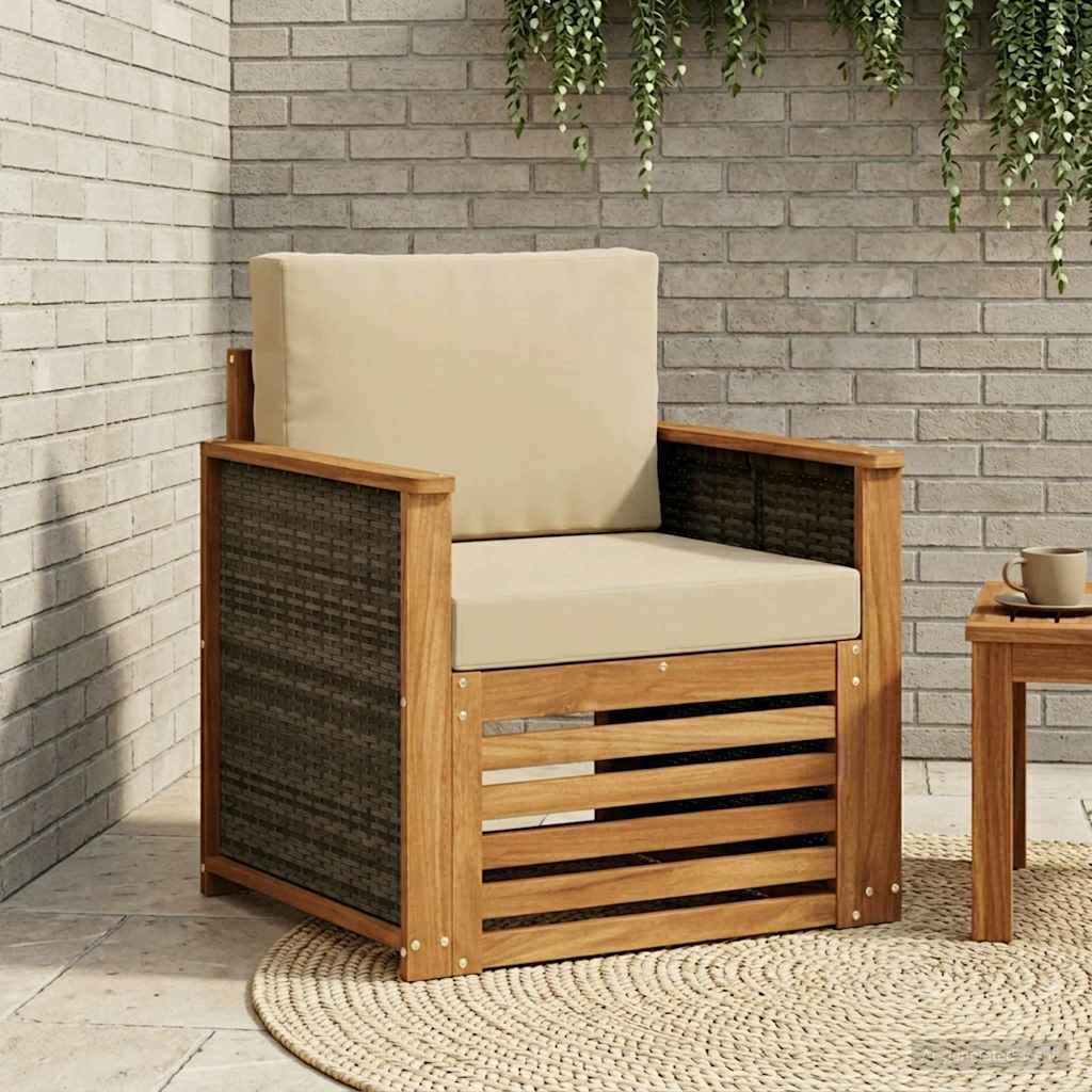 Buiten Midden Sofa Naturel Houten frame met grijs riet