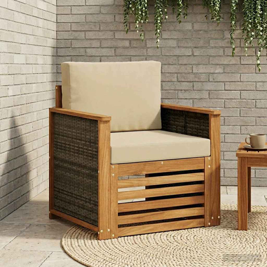 Buiten Midden Sofa Naturel Houten frame met grijs riet