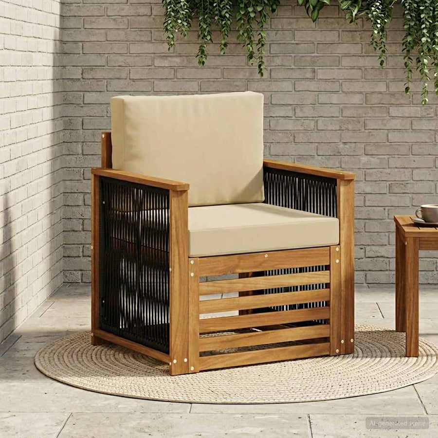 Buiten Midden Sofa Naturel Houten frame met zwart touw