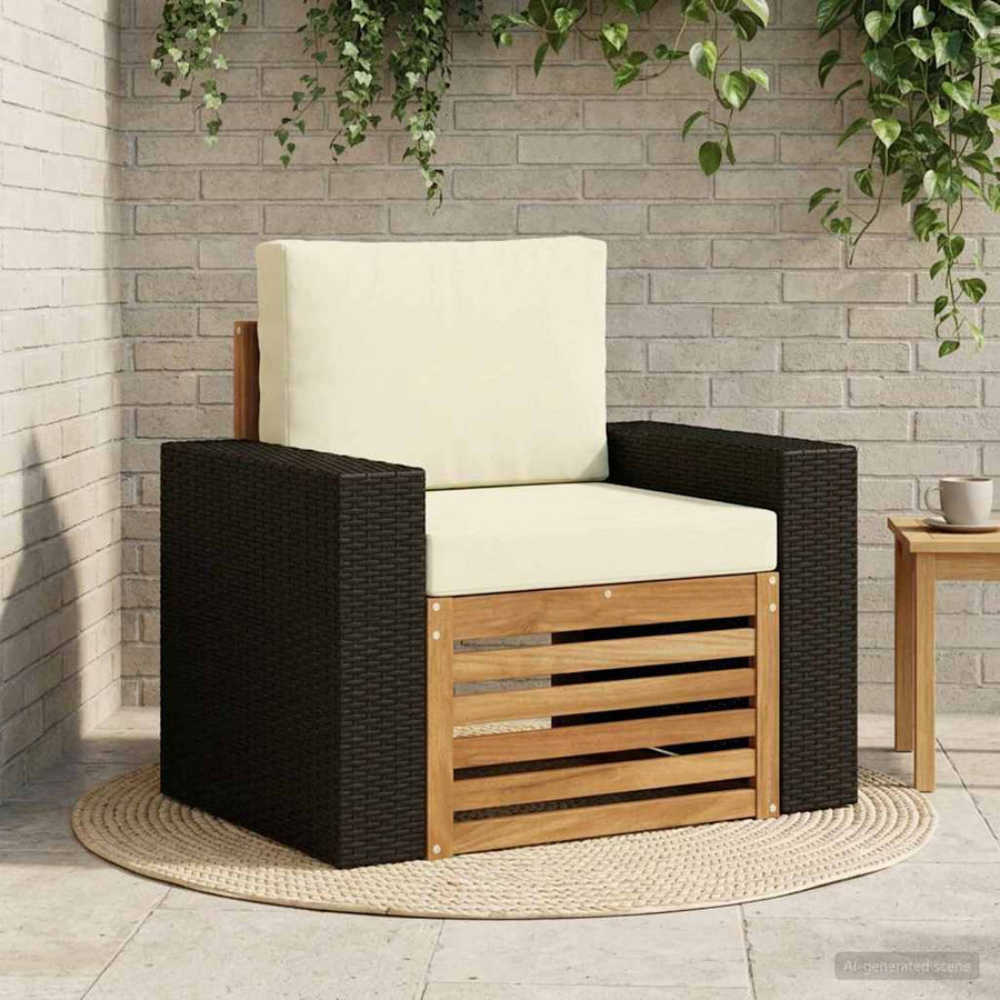 Buiten Midden Sofa Naturel Metalen frame met zwart riet