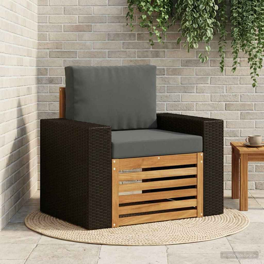 Buiten Midden Sofa Massief Acaciahout Naturel Metalen frame met zwart riet