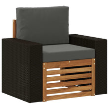 Buiten Midden Sofa Massief Acaciahout Naturel Metalen frame met zwart riet