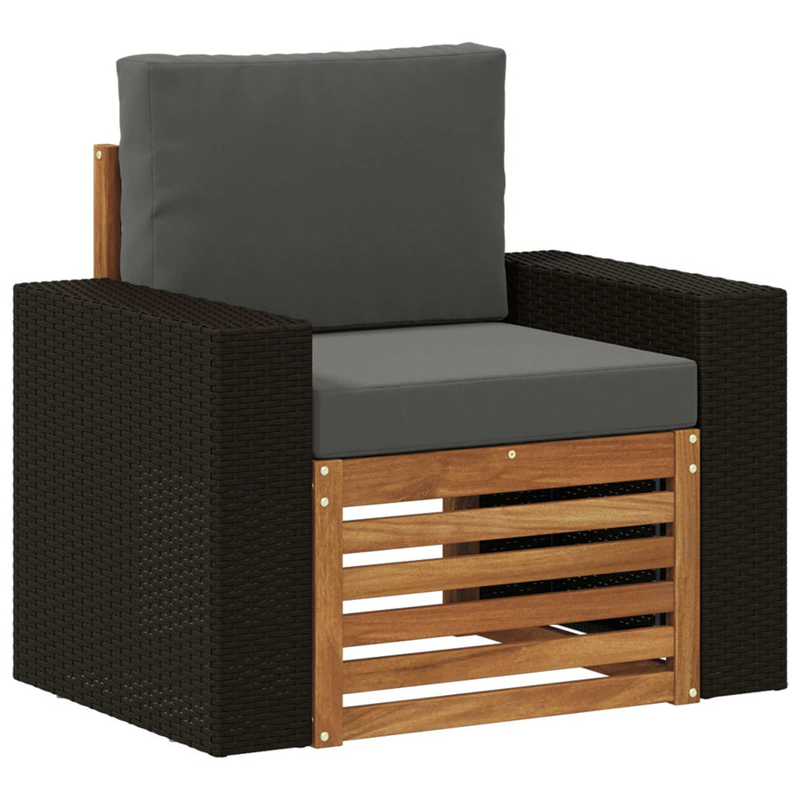 Buiten Midden Sofa Massief Acaciahout Naturel Metalen frame met zwart riet
