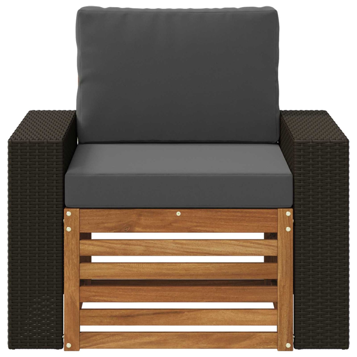 Buiten Midden Sofa Massief Acaciahout Naturel Metalen frame met zwart riet
