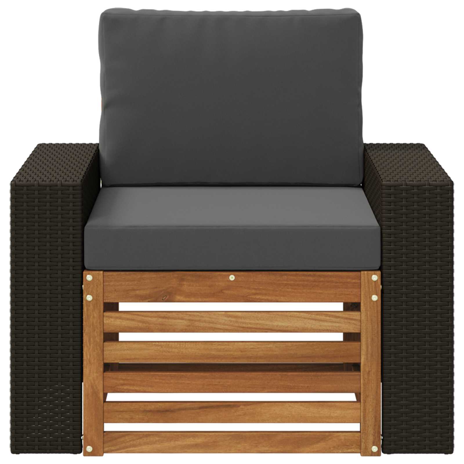 Buiten Midden Sofa Massief Acaciahout Naturel Metalen frame met zwart riet