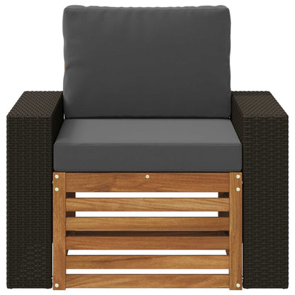 Buiten Midden Sofa Massief Acaciahout Naturel Metalen frame met zwart riet