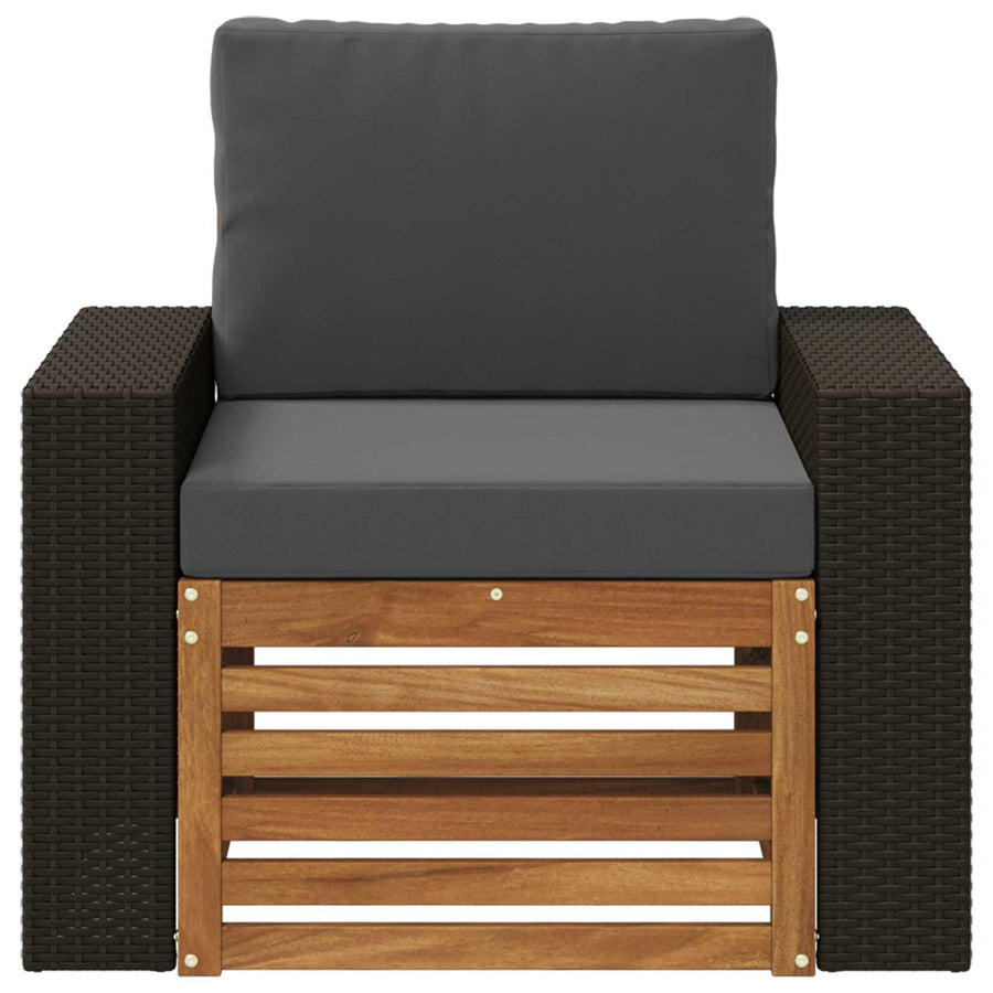 Buiten Midden Sofa Massief Acaciahout Naturel Metalen frame met zwart riet