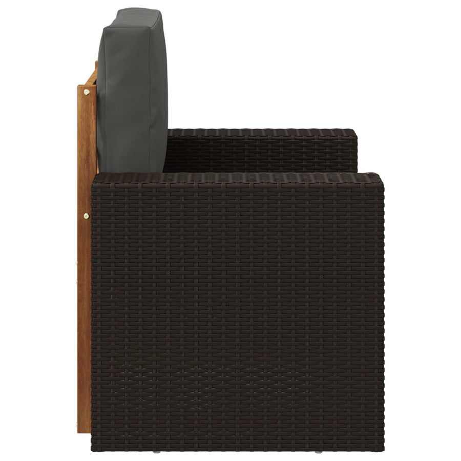 Buiten Midden Sofa Massief Acaciahout Naturel Metalen frame met zwart riet