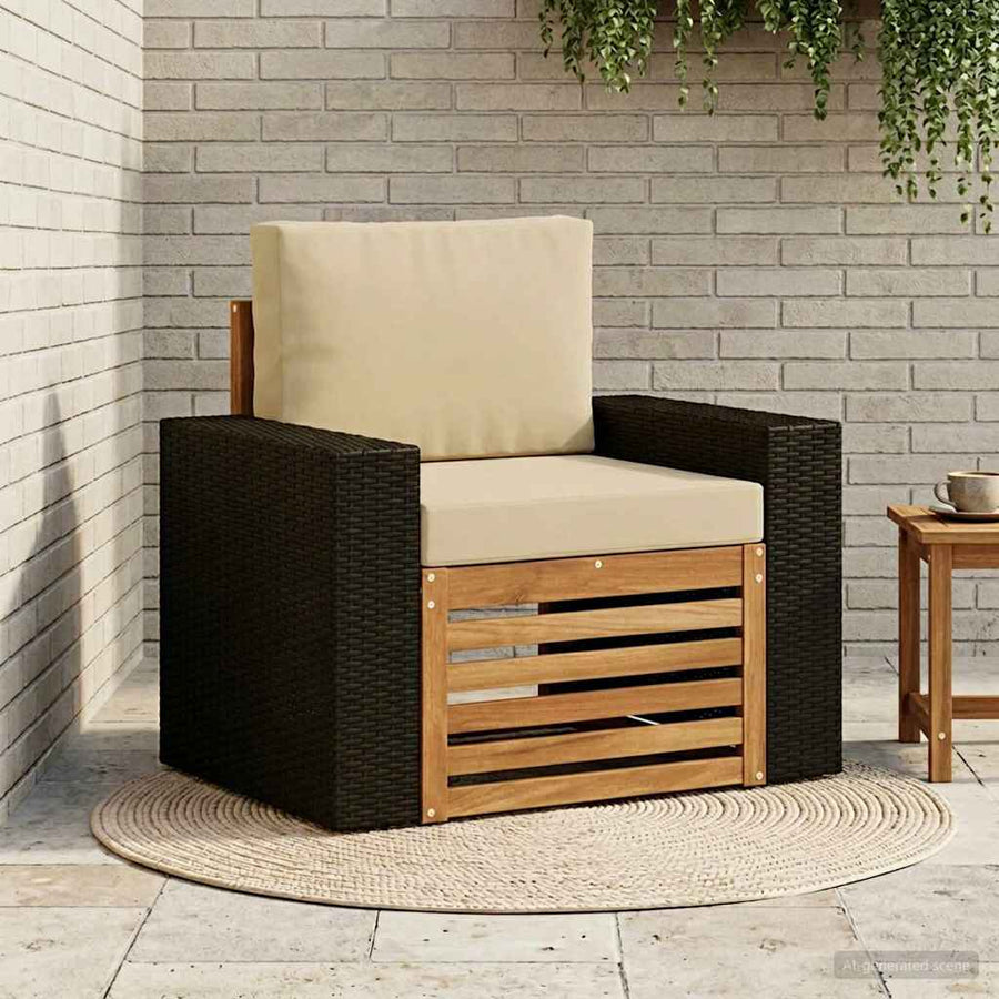 Buiten Midden Sofa Naturel Metalen frame met zwart riet