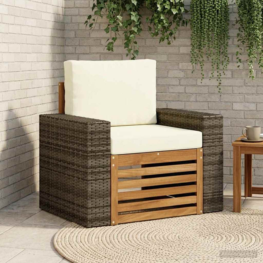 Buiten Midden Sofa Naturel Metalen frame met grijs riet