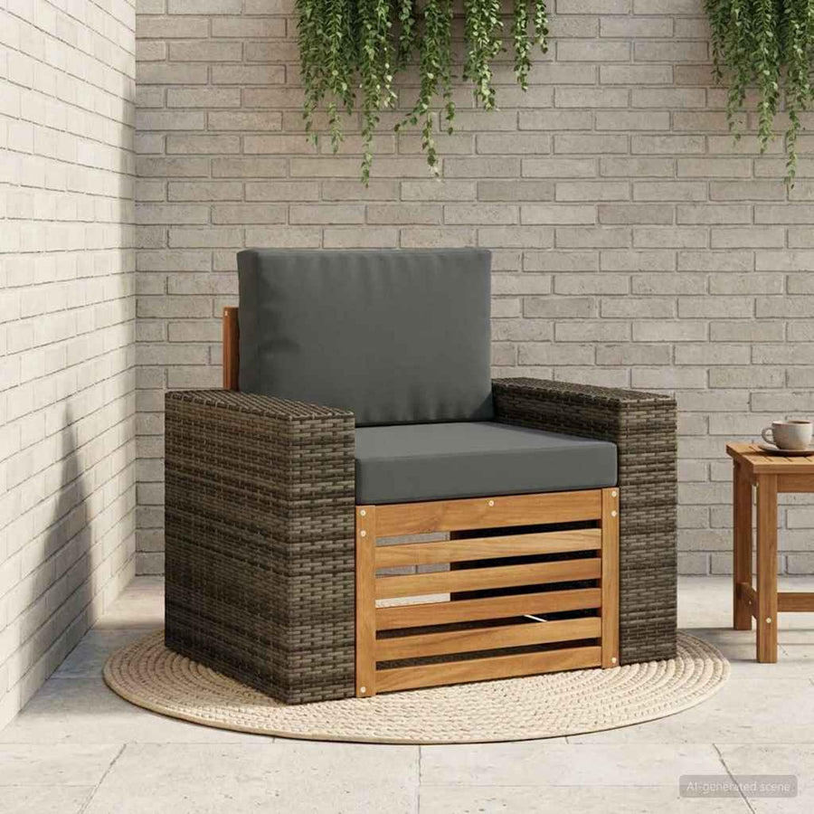 Buiten Midden Sofa Massief Acaciahout Naturel Metalen frame met grijs riet