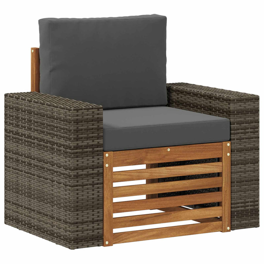 Buiten Midden Sofa Massief Acaciahout Naturel Metalen frame met grijs riet