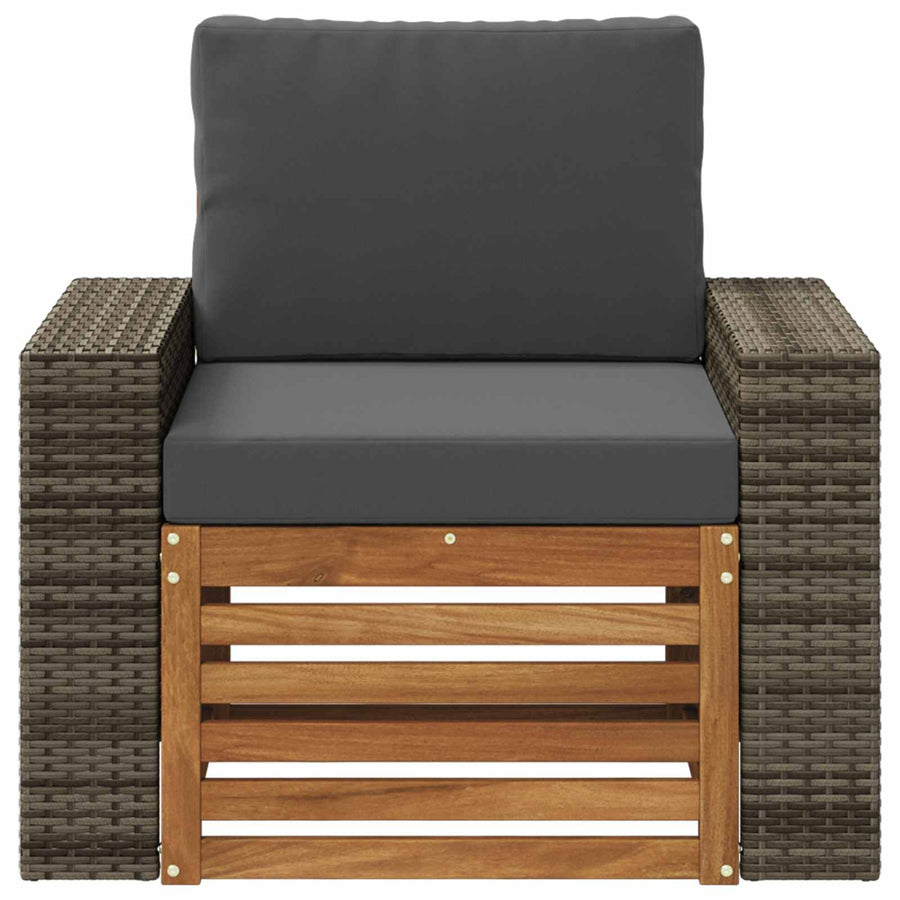 Buiten Midden Sofa Massief Acaciahout Naturel Metalen frame met grijs riet