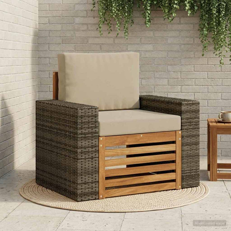 Buiten Midden Sofa Massief Acaciahout Naturel Metalen frame met grijs riet