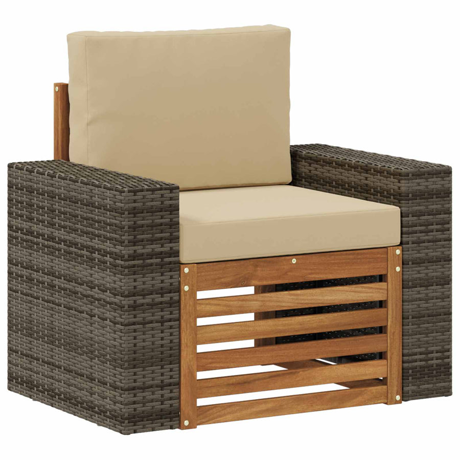 Buiten Midden Sofa Massief Acaciahout Naturel Metalen frame met grijs riet
