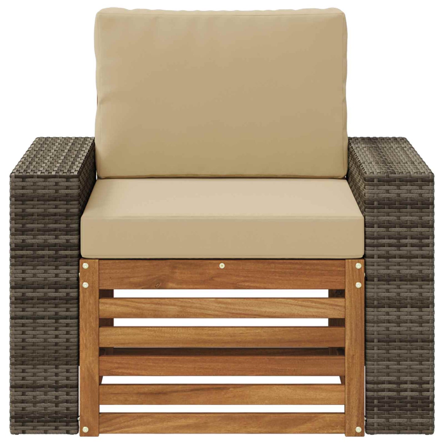Buiten Midden Sofa Massief Acaciahout Naturel Metalen frame met grijs riet