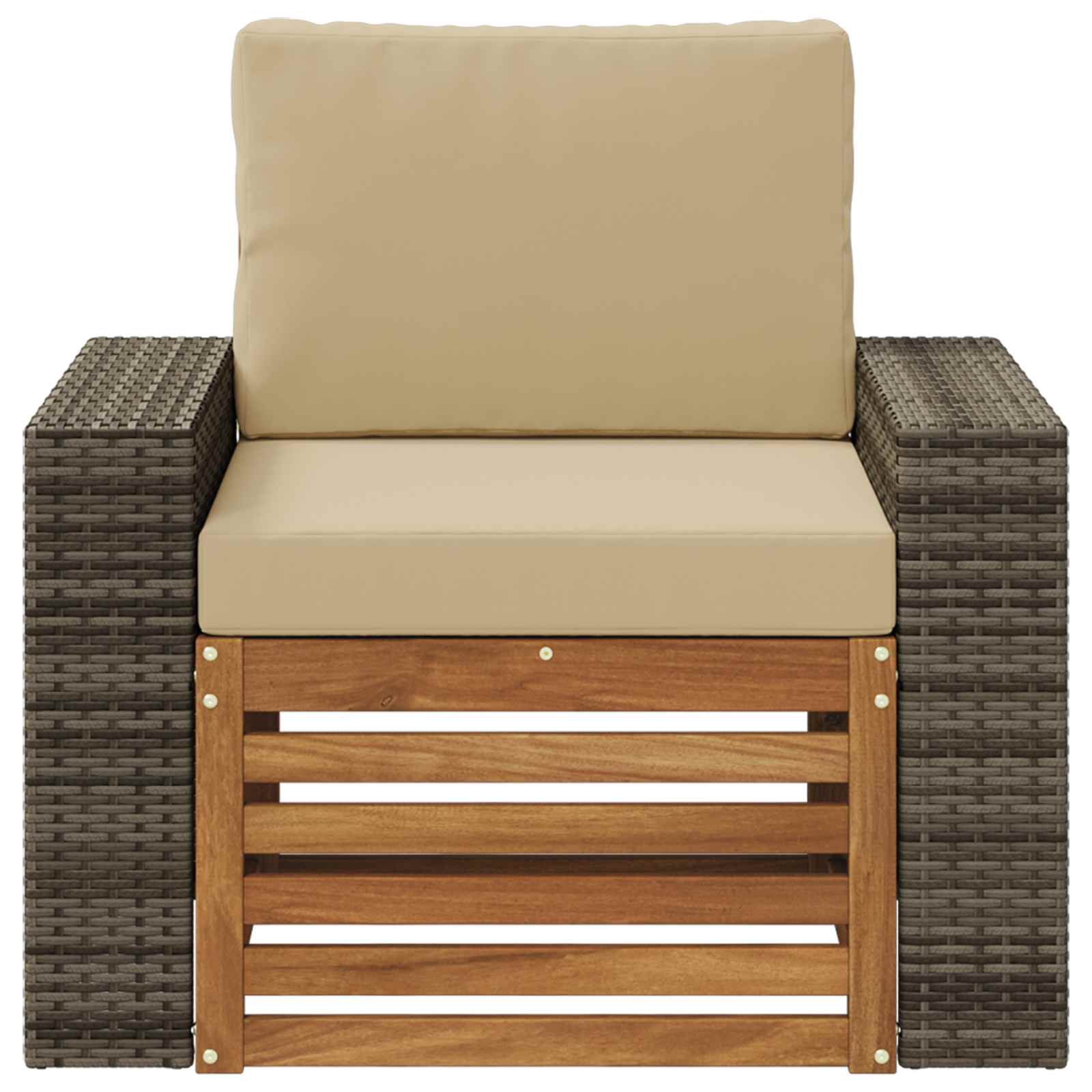 Buiten Midden Sofa Massief Acaciahout Naturel Metalen frame met grijs riet