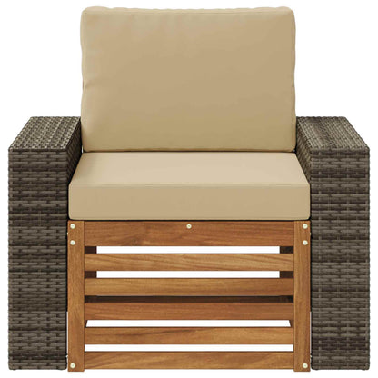 Buiten Midden Sofa Massief Acaciahout Naturel Metalen frame met grijs riet