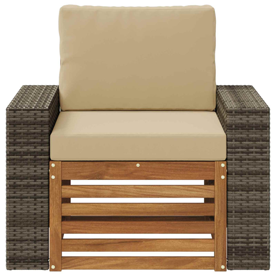 Buiten Midden Sofa Massief Acaciahout Naturel Metalen frame met grijs riet