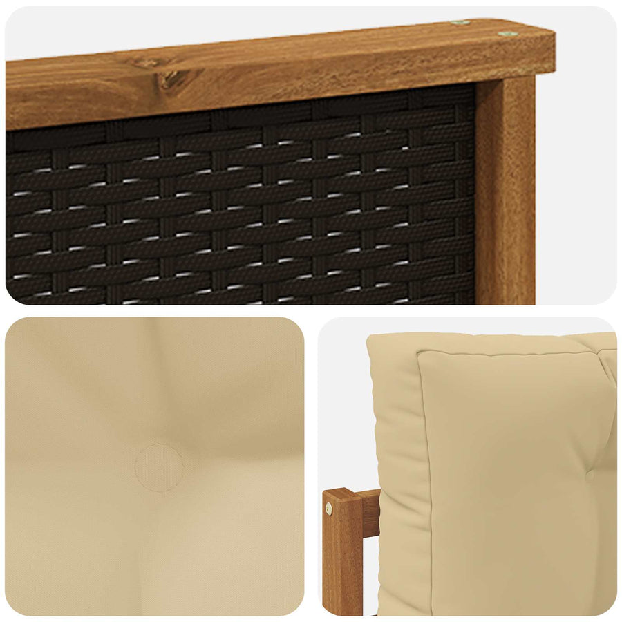 Buiten Midden Sofa Massief Acaciahout Naturel Zwart riet