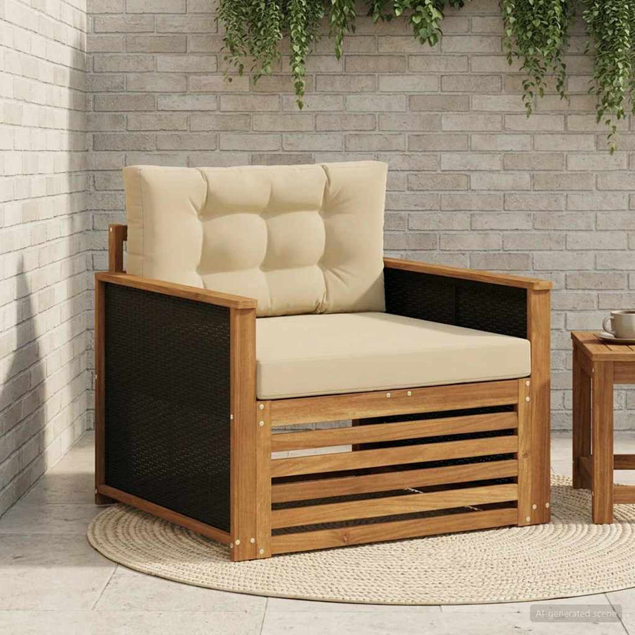 Buiten Midden Sofa Massief Acaciahout Naturel Zwart riet