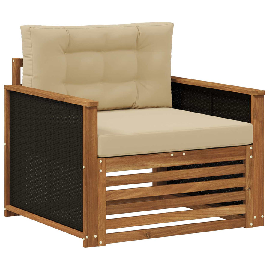 Buiten Midden Sofa Massief Acaciahout Naturel Zwart riet