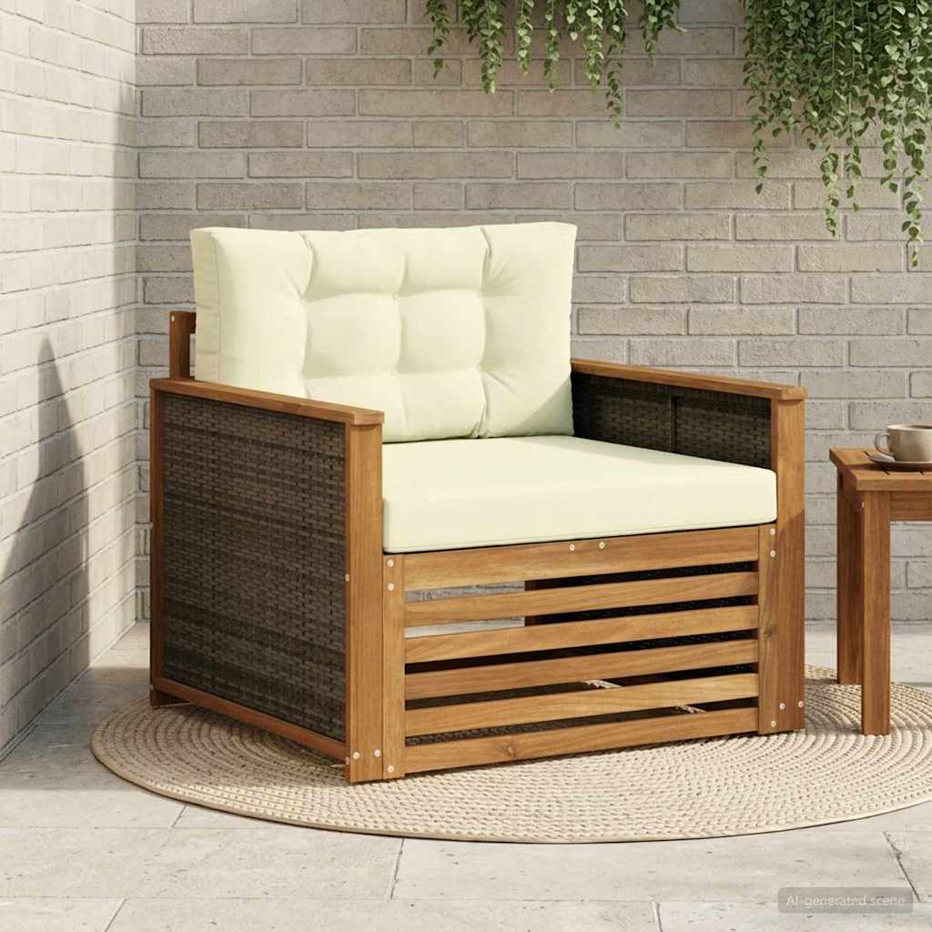 Buiten Midden Sofa Massief Acaciahout Naturel Grijs riet