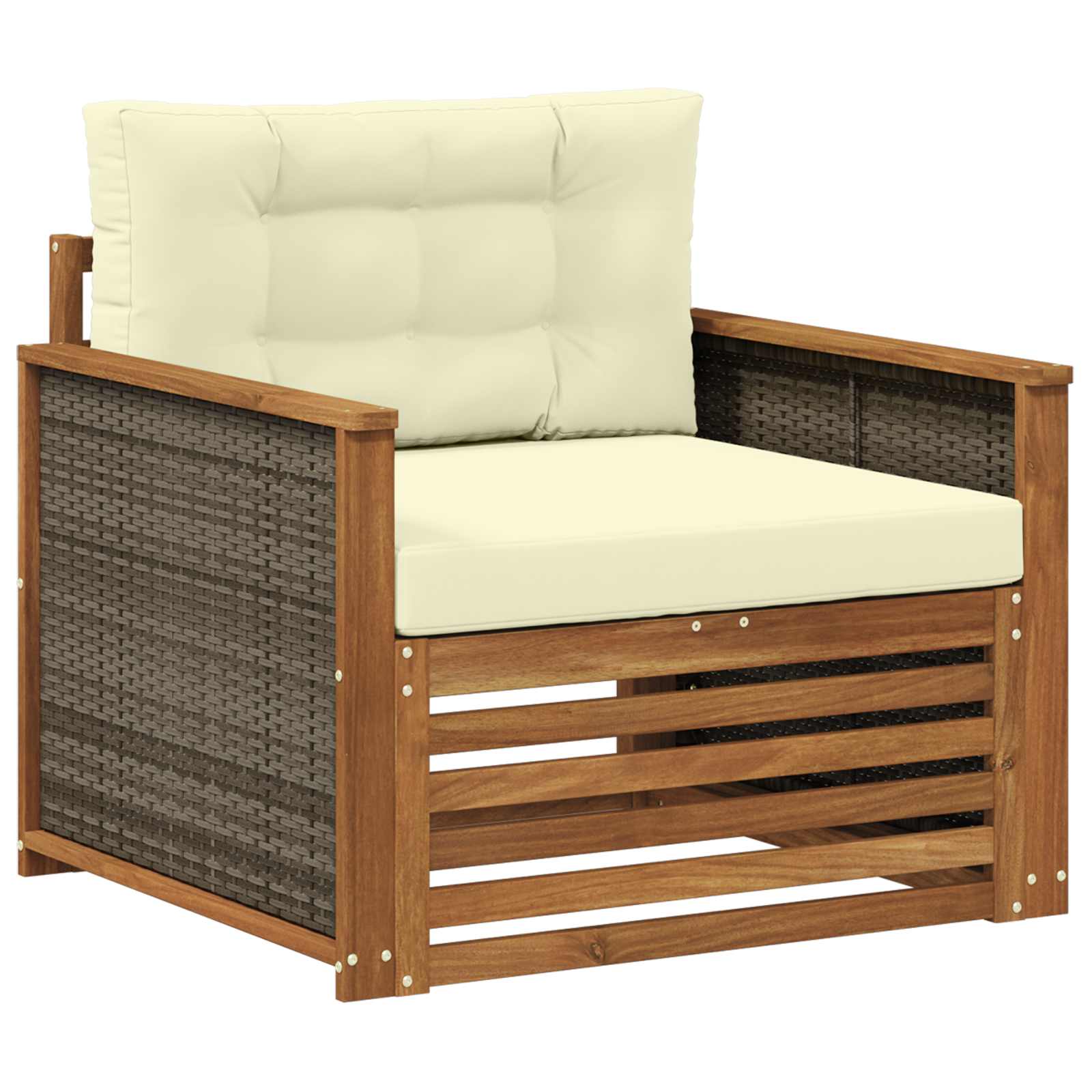 Buiten Midden Sofa Massief Acaciahout Naturel Grijs riet