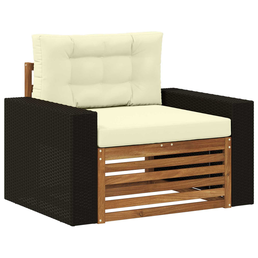 Buiten Midden Sofa Massief Acaciahout Naturel Metalen frame met zwart riet