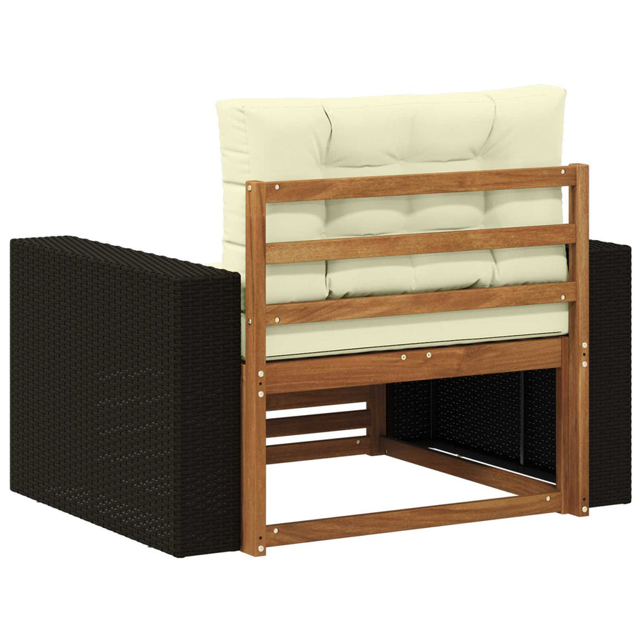 Buiten Midden Sofa Massief Acaciahout Naturel Metalen frame met zwart riet