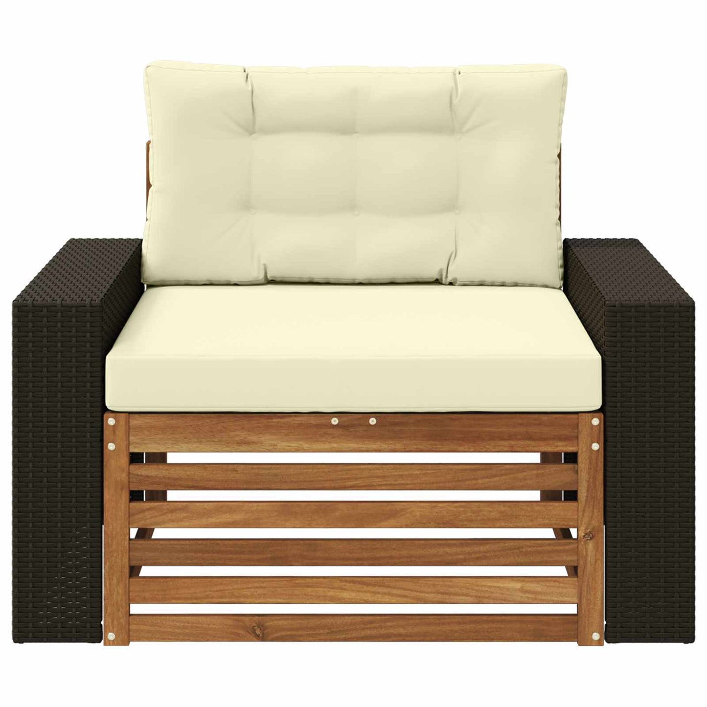 Buiten Midden Sofa Massief Acaciahout Naturel Metalen frame met zwart riet
