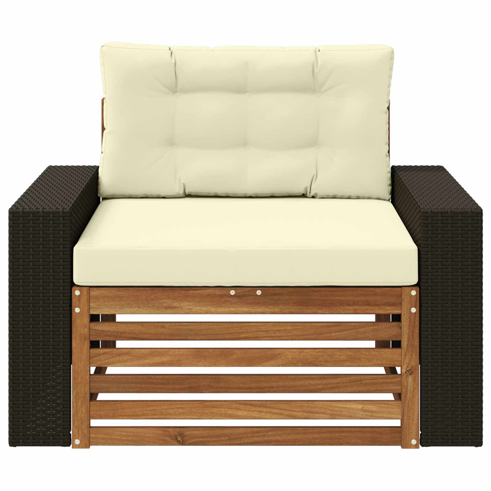 Buiten Midden Sofa Massief Acaciahout Naturel Metalen frame met zwart riet