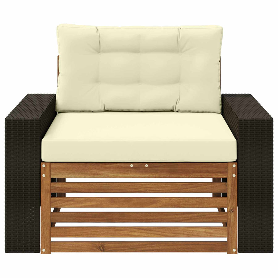 Buiten Midden Sofa Massief Acaciahout Naturel Metalen frame met zwart riet