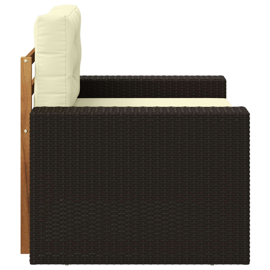 Buiten Midden Sofa Massief Acaciahout Naturel Metalen frame met zwart riet