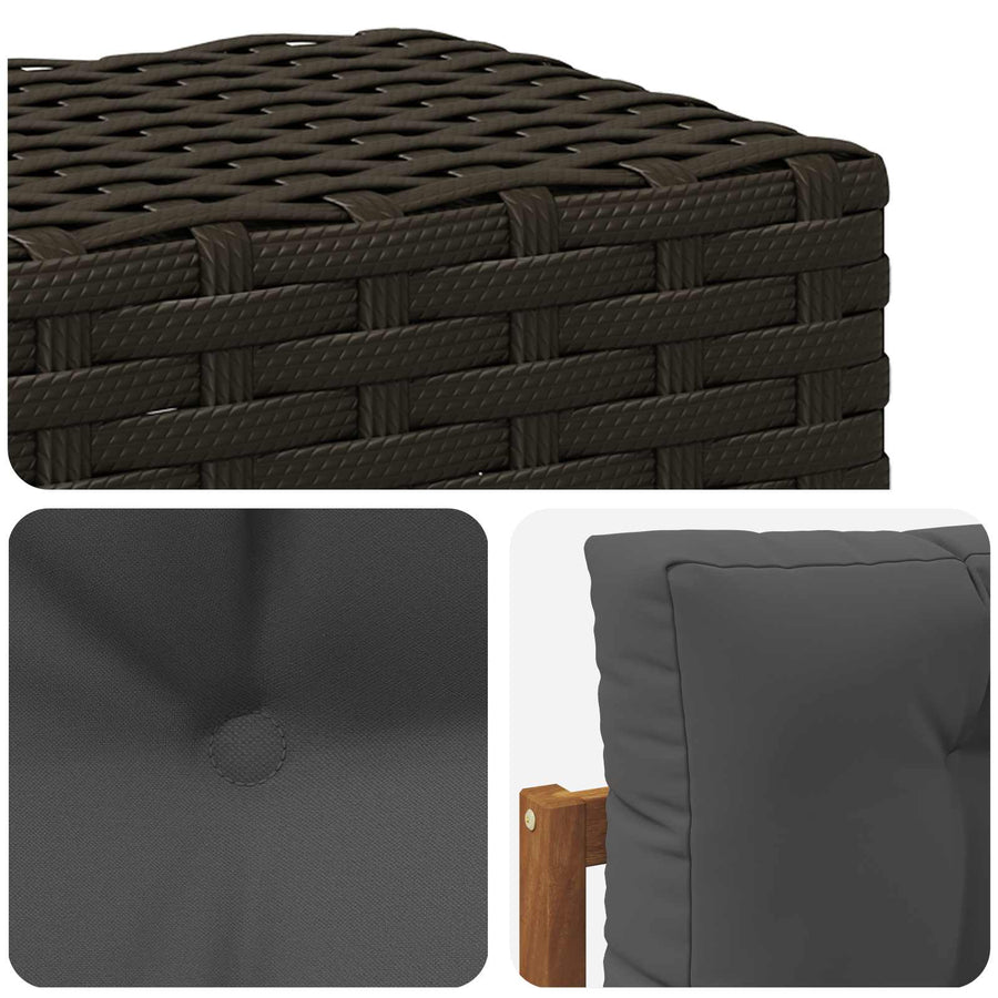Buiten Midden Sofa Massief Acaciahout Naturel Metalen frame met zwart riet