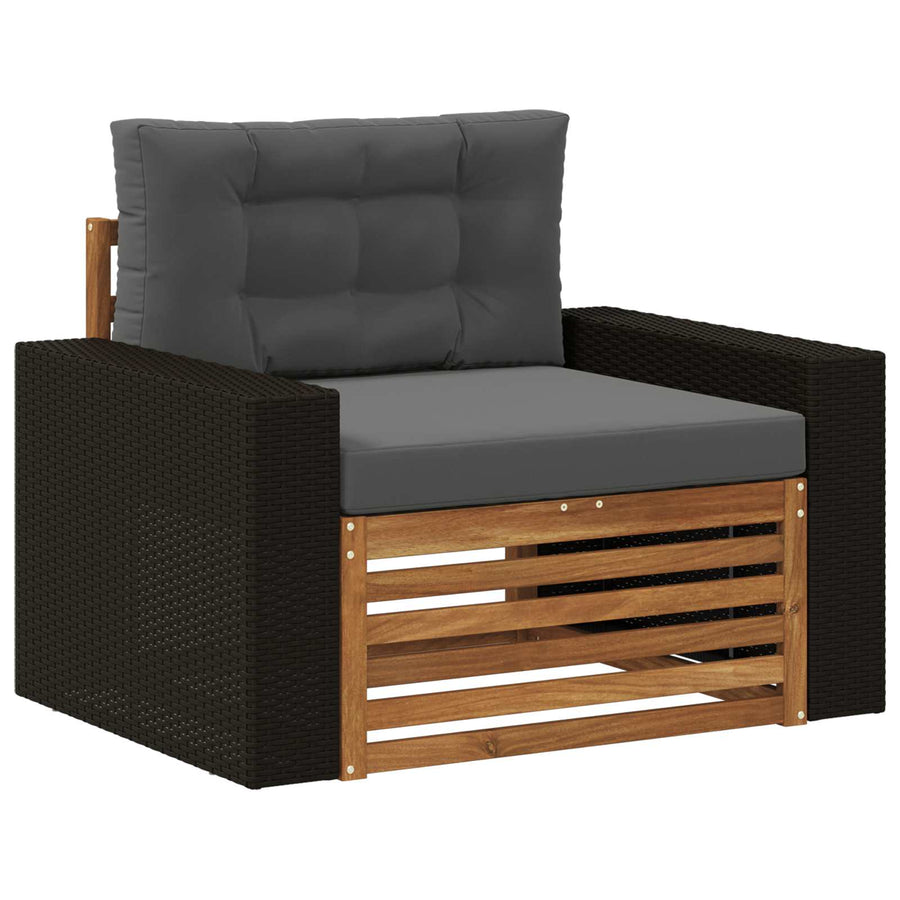 Buiten Midden Sofa Massief Acaciahout Naturel Metalen frame met zwart riet