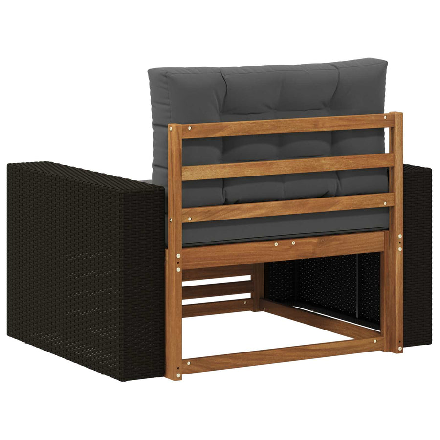 Buiten Midden Sofa Massief Acaciahout Naturel Metalen frame met zwart riet